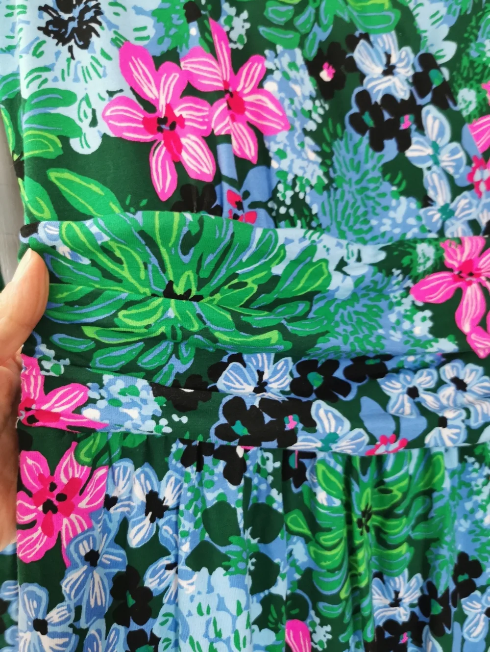 Lilly Pulitzer Blue and Green Fit and Flare Wrap romper Ptp 19.5" - Picture 6 of 12